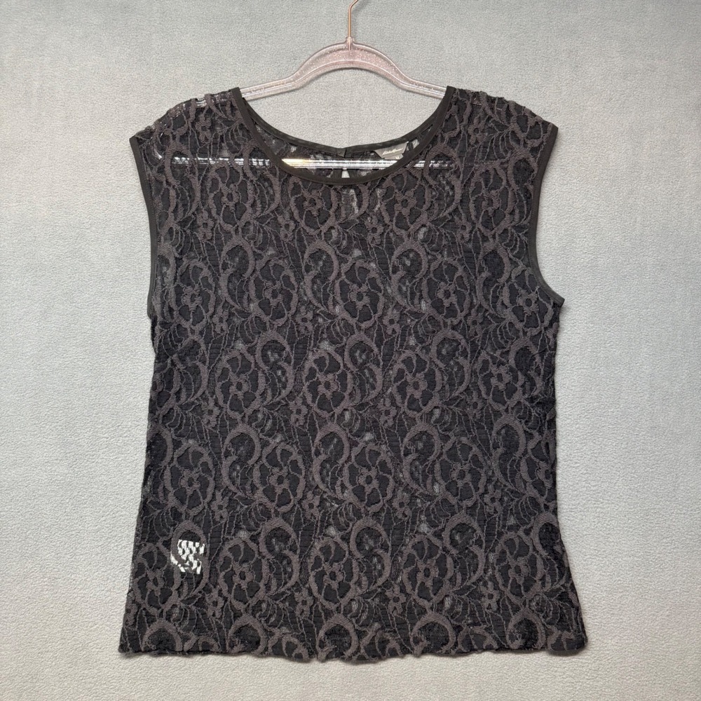 Eddie Bauer Lace Tank Top Floral Sheer Sleeveless M Black Whimsygoth Layering